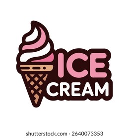 Cute Ice Cream Cone Typography Logo Illustration