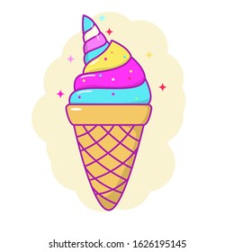 Cute ice cream cone vector illustration with colorful design isolated on white background 
