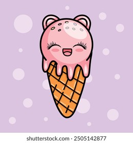 Cute ice cream cone. Vector illustration in Kawaii style	