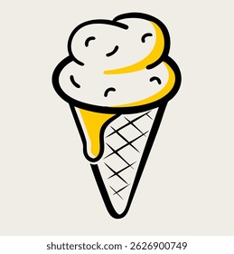 Cute ice cream cone vector with black and yellow color