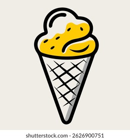 Cute ice cream cone vector with black and yellow color