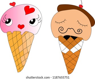 Cute ice cream cones in a French style