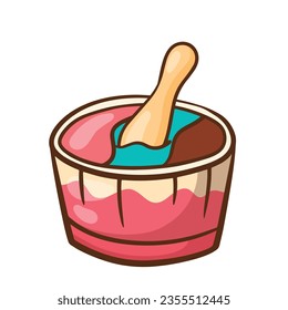 Cute-Eis-in-Tasse in drei Geschmackskartoon-Doodle-Vektorgrafik mit Umriss einzeln auf weißem Hintergrund
