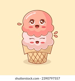 Cute Ice Cream Design Character Illustration