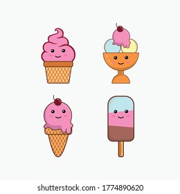cute ice cream design vector, food character design template