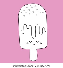 Cute Ice Cream Dessert Flavor Scoop Cone Cup Food Snack Digital Stamp Outline Cartoon