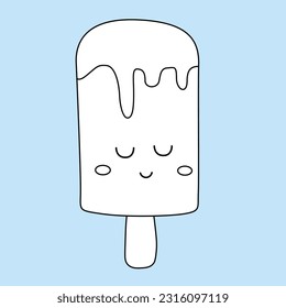 Cute Ice Cream Dessert Flavor Scoop Cone Cup Food Snack Digital Stamp Outline Cartoon