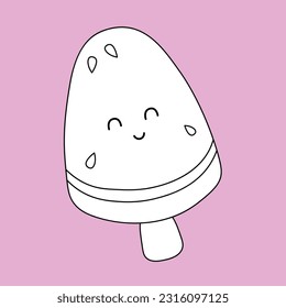 Cute Ice Cream Dessert Flavor Scoop Cone Cup Food Snack Digital Stamp Outline Cartoon