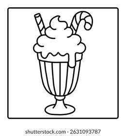 Cute Ice Cream Dessert Outline Illustration