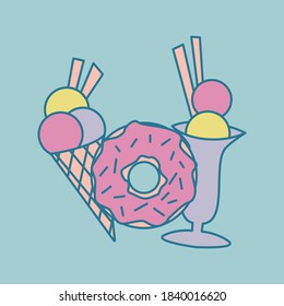 cute ice cream and donut illustration