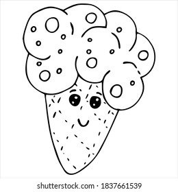 cute ice cream with eyes, cute drawing for kids, vector element, coloring book, kawaii sweets