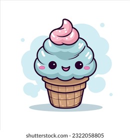 A cute Ice Cream flat illustration, ice-cream vector drawing, colorful cartoon ice-cream illustration