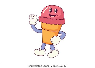 Cute Ice Cream Flat Sticker Design