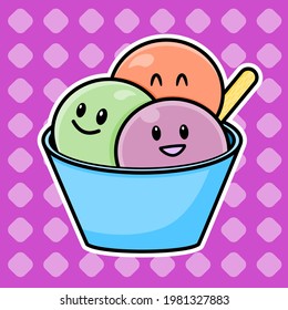 cute ice cream with fresh and attractive color makes anyone want to have it. cartoon vector icon concept. Flat Cartoon Style