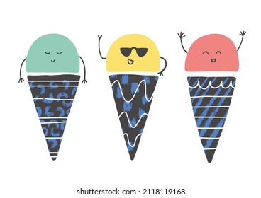 Cute ice cream. Hand drawn vector illustration.