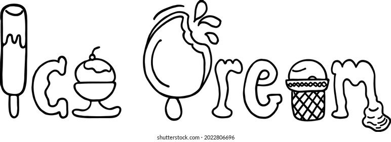 Cute Ice Cream hand lettering logo isolated. Curvy and joyful custom lettering. Nice badge for a street ice cream spot or an online shop.