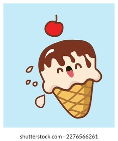 Cute ice cream happyness with cherry Cartoon Vector Art Illustration
