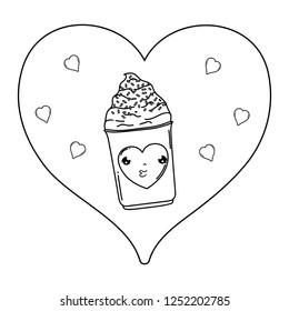 cute ice cream in heart kawaii character