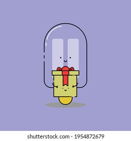 Cute ice cream holds gift box Illustration. modern simple food vector icon, flat graphic symbol in trendy flat design style. wallpaper. lockscreen. pattern. frame. background. backdrop.
