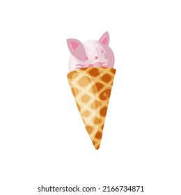 Cute ice cream icon in cartoon style vector illustration. For print and creative design