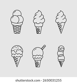 cute ice cream icon set vector illustration in black and white flat line style eps 10 png