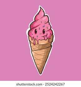 Cute Ice Cream Illustration Cartoon Style