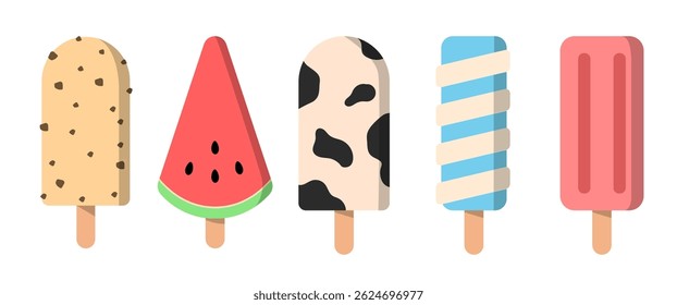 Cute Ice cream illustration vector set on white background, Isolated Summer Dessert Clip art, Elements, Stickers for Decoration on Banner, Web, Happy mood Hand drawn style (Editable)