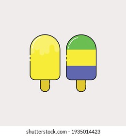 Cute ice cream Illustration, yellow and rainbow flavored ice cream. food vector icon modern and simple flat symbol for graphic in trendy flat design style.