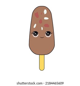 Cute ice cream isolated on white background. Kawaii style with funny face. Cartoon sweet character. Vector Illustration.