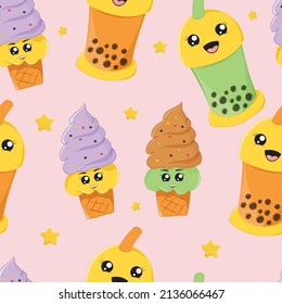 cute ice cream junk food seamless pattern