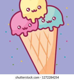 cute ice cream kawaii character