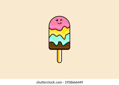 Cute Ice Cream Kawaii. Vector illustration. Ice cream Cartoon characters. Vector kawaii ice cream illustration in cute cartoon style. Kids menu decoration