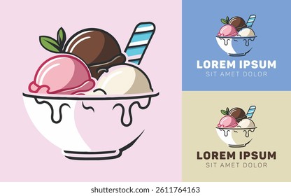 Cute Ice Cream Logo Cartoon Design in Simple Form
