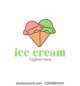 Cute ice cream logo vector flat cartoon logo design