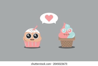 Helado lindo enamorado. Ilustración vectorial.