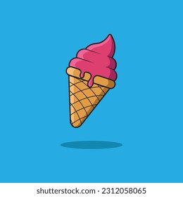 Cute Ice Cream With Love Vector In Funny Animal Cartoon Illustration Style. Premium Vector. Animal Cartoon Mascot Design 
