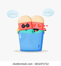 Cute ice cream mascot in bucket