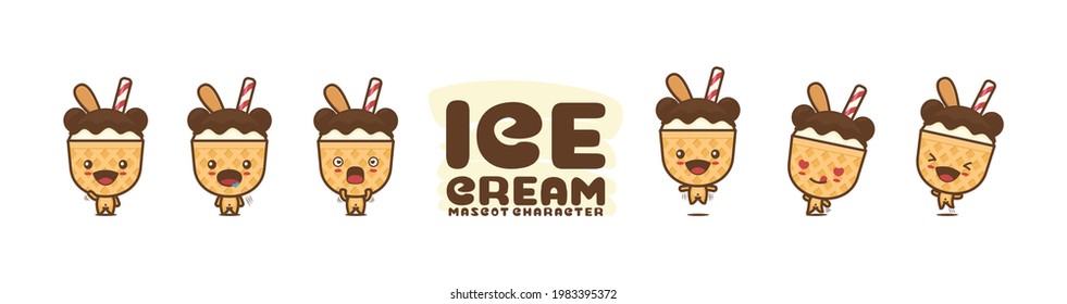 cute ice cream mascot. with different poses and facial expressions