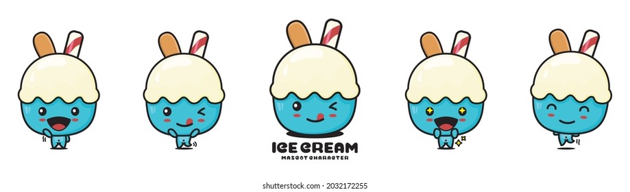 cute ice cream mascot, with different facial expressions and poses, isolated on white background