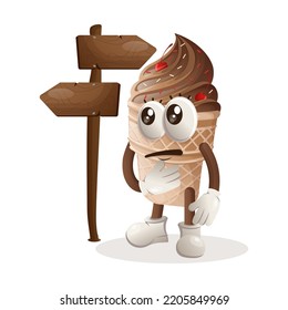 Cute ice cream mascot making decision. Perfect for food store, small business or e-Commerce, merchandise and sticker, banner promotion, food review blog or vlog channel
