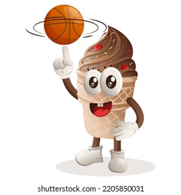 Cute ice cream mascot playing basketball, freestyle with ball. Perfect for food store, small business or e-Commerce, merchandise and sticker, banner promotion, food review blog or vlog channel
