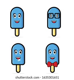 Cute Ice Cream Mascot Vector Illustration. Set Cartoon.
