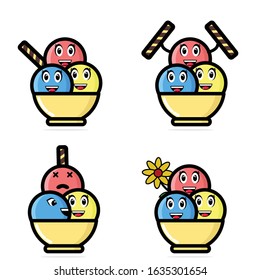 Cute Ice Cream Mascot Vector Illustration. Set Cartoon.