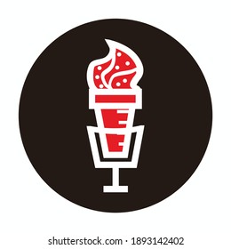 cute ice cream microphone for broadcast or podcast - cute ice cream microphone icon or logo isolated on black circle - red and white ice cream microphone illustrations 