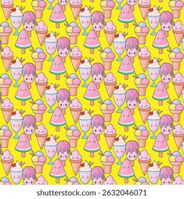 cute Ice Cream and Milkshake seamless pattern