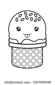 cute ice cream monochrome kawaii character