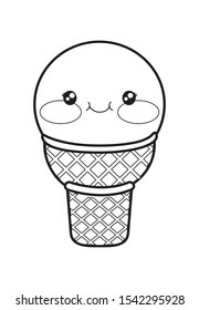 cute ice cream monochrome kawaii character vector illustration design