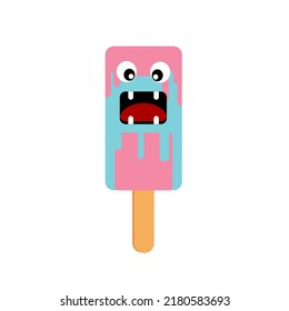 Cute ice cream on a white background. Vector flat line icon.  Comic characters in cartoon style illustrations for t-shirt designs, icons, children's books, etc.