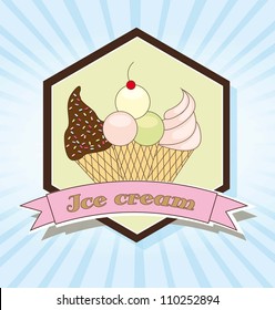 cute ice cream over tag on blue background. vector illustration cute ice cream over tag on blue background. vector illustration