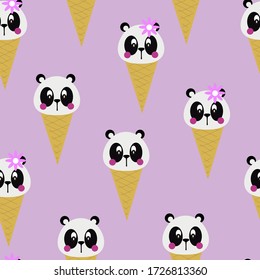 Cute Ice Cream Panda Kids Pattern Seamless